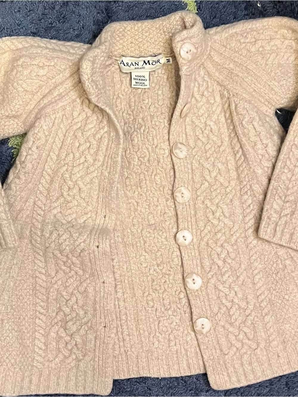 Aran Mór Cream Cable-Knit Merino Wool Cardigan